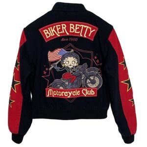 Vintage Betty Boop JH Design Embroidered Jacket Biker Betty Motorcycle Club, M